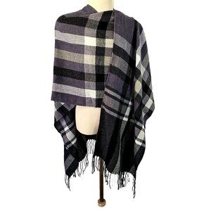 Banana Republic Cashmere Knit Karen Purple Plaid Poncho Wrap Poly Womens OS NWT
